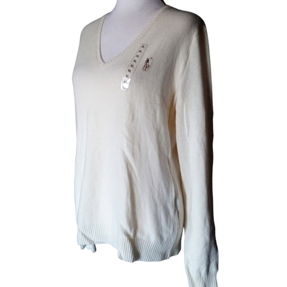 Ralph Lauren Cream Knit V Neck Merino Wool Cashmere Blend Sweater NWT Size XL - Picture 2 of 10